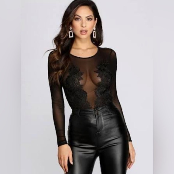 Lace and mesh sheer bodysuit - Picture 1 of 7